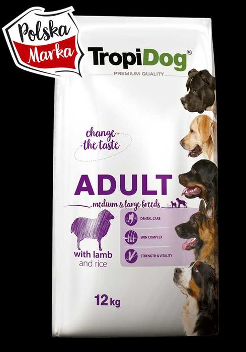 Karma sucha dla psów z jagnięciną M&L 12kg TROPIDOG PREMIUM LAMB