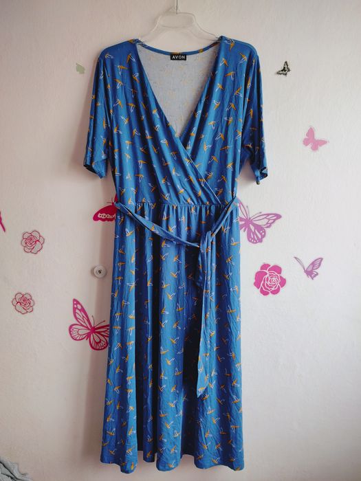 Sukienka letnia wiskozowa midi r.46/48 dekolt kopertowy