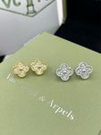 Золотые Серьги в стиле VanCleef 1:1 Vintage Alhambra с бриллиантами