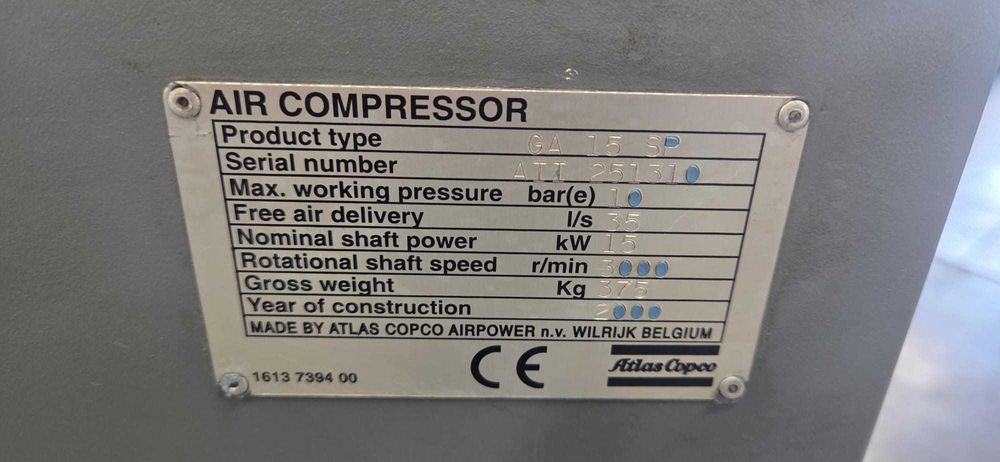 Kompresor śrubowy Atlas Copco GA 15 wersja 10 bar,  FV 23%, gwarancja,