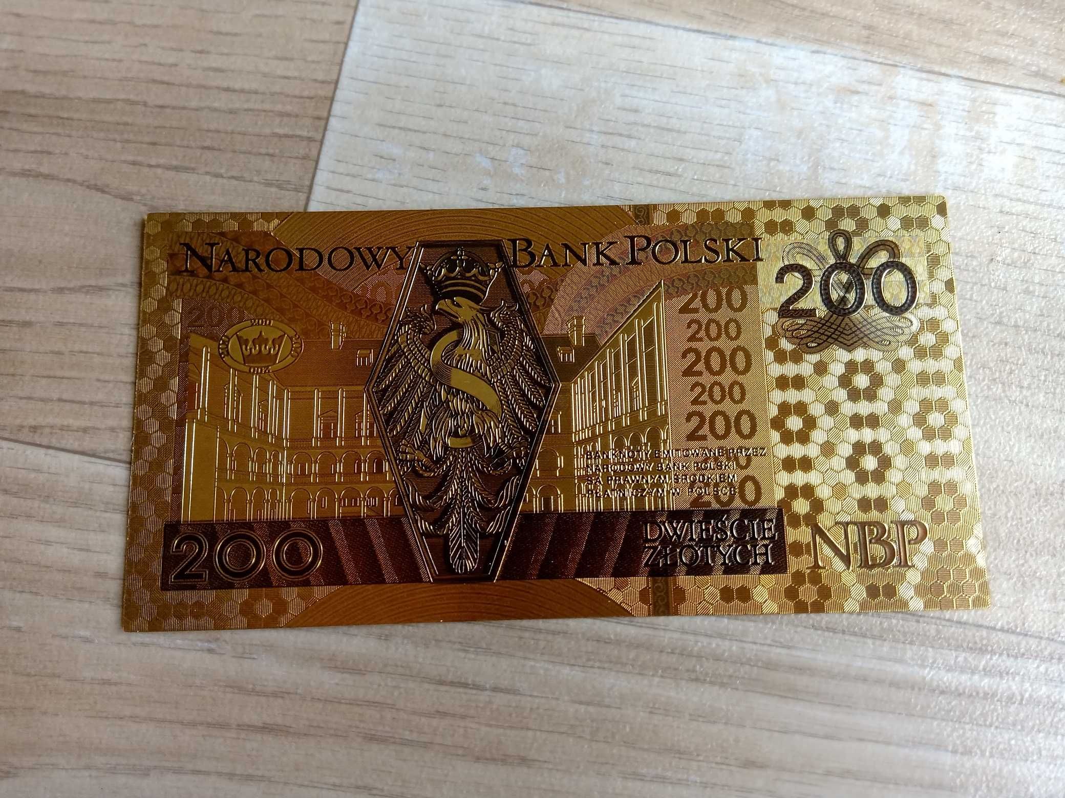 200 zł - złocony banknot (w kolorze). Piękny! Idealny prezent.