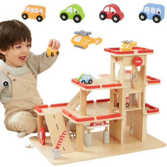 VIGA Drewniany Parking dla Samochodzików