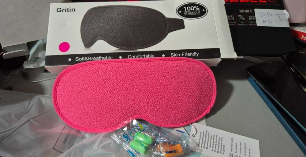 Maska Gritin Różowo czarna 3D Na Oczy do Spania Miękka Ergonomiczna