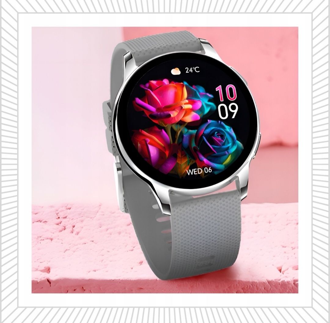 Damski SMARTWATCH Zegarek Funkcja Rozmowy Srebrny Okrągły Polskie Menu