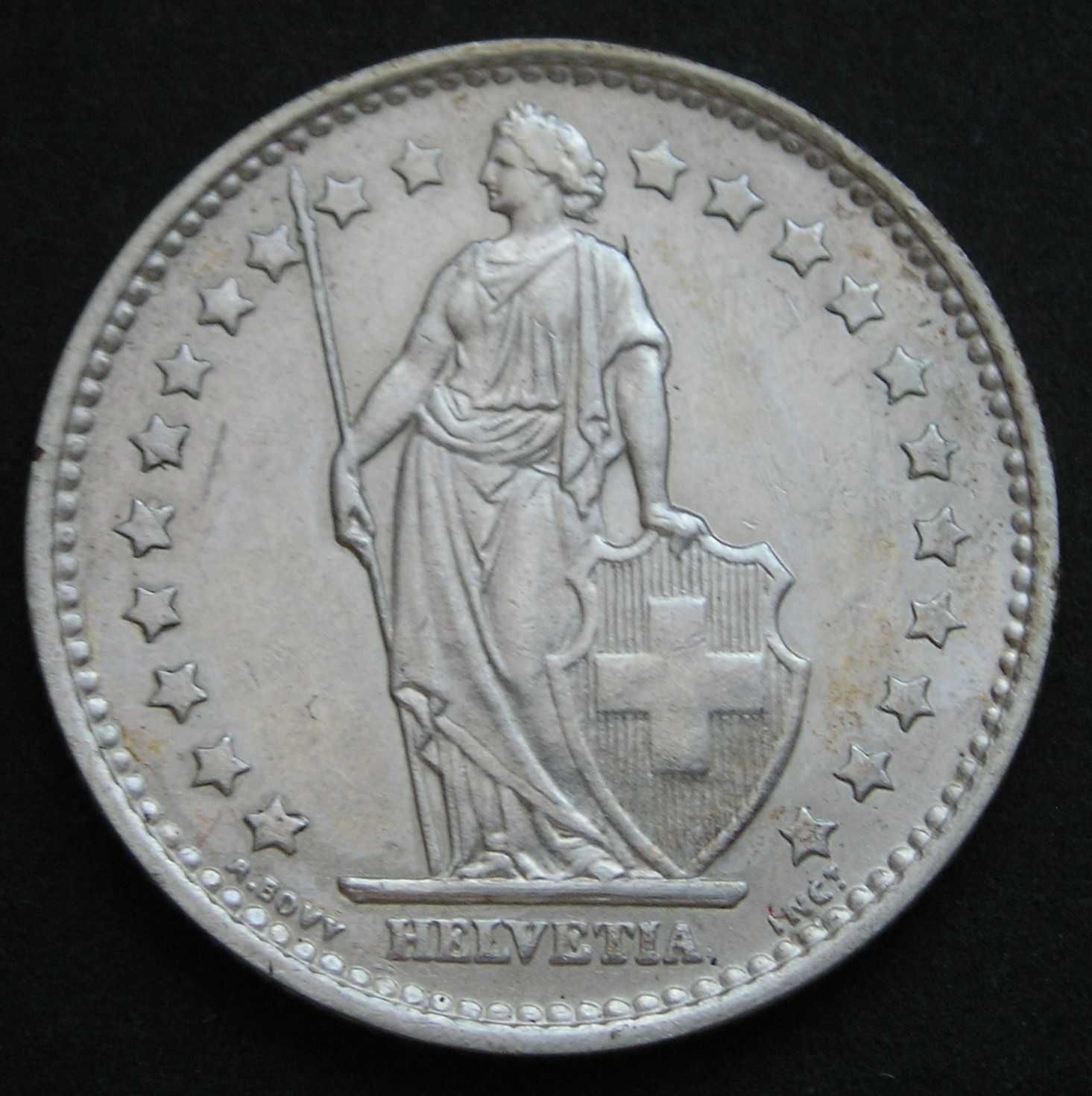 Szwajcaria 1 frank 1967 - srebro - stan menniczy -