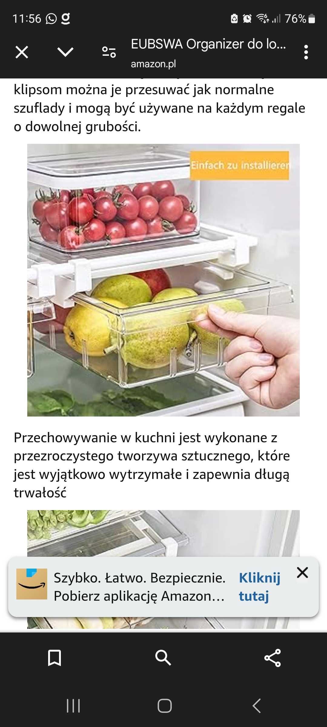Organizer do lodówki przezroczysty nowy