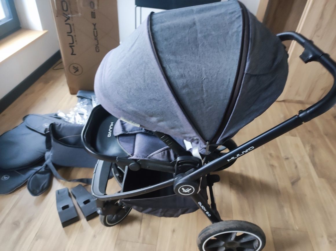 OKAZYJNIE Wózek muuvo 2.0 spacerowy gondola śpiwór komplet adaptery