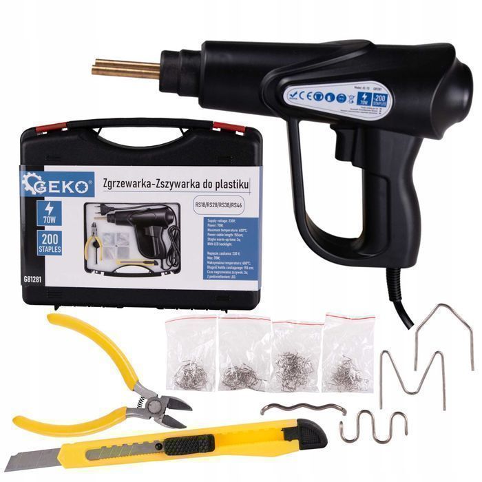 Степлер-пістолет для пайки пластику 70Вт+ 200 скоб Geko G81281