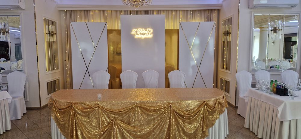 Ścianka ślubna weselna złota glamur. Urodziny ślub wesele uroczytość