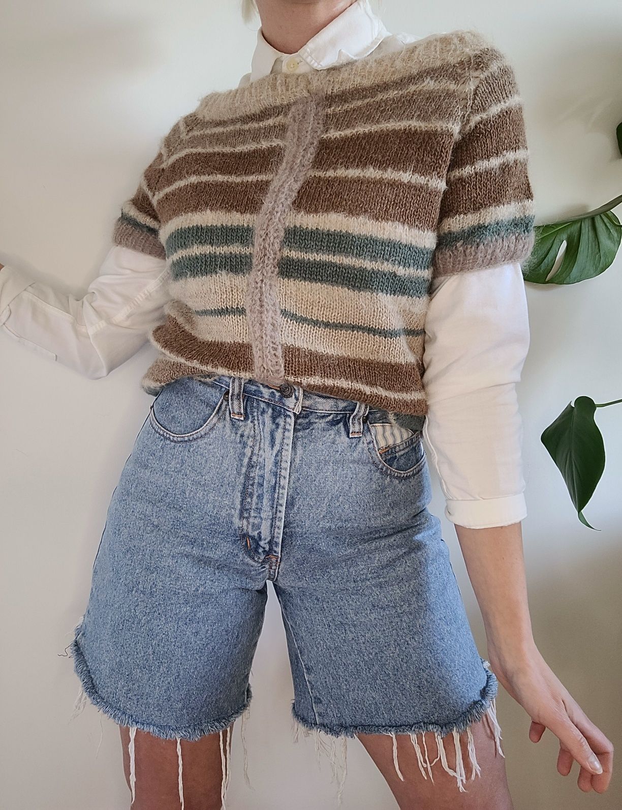 Moherowy sweter w paski handmade