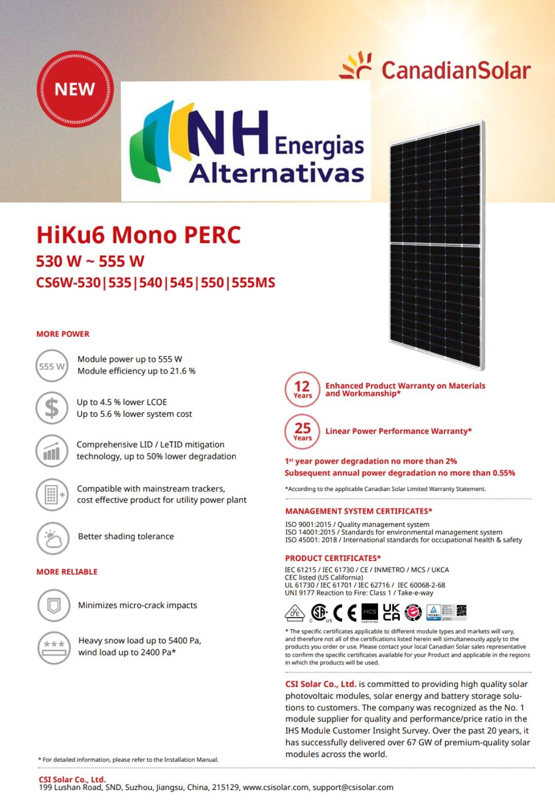 Canadian Solar 550W Painel Fotovoltaico Mono Monocristalino Half 550W