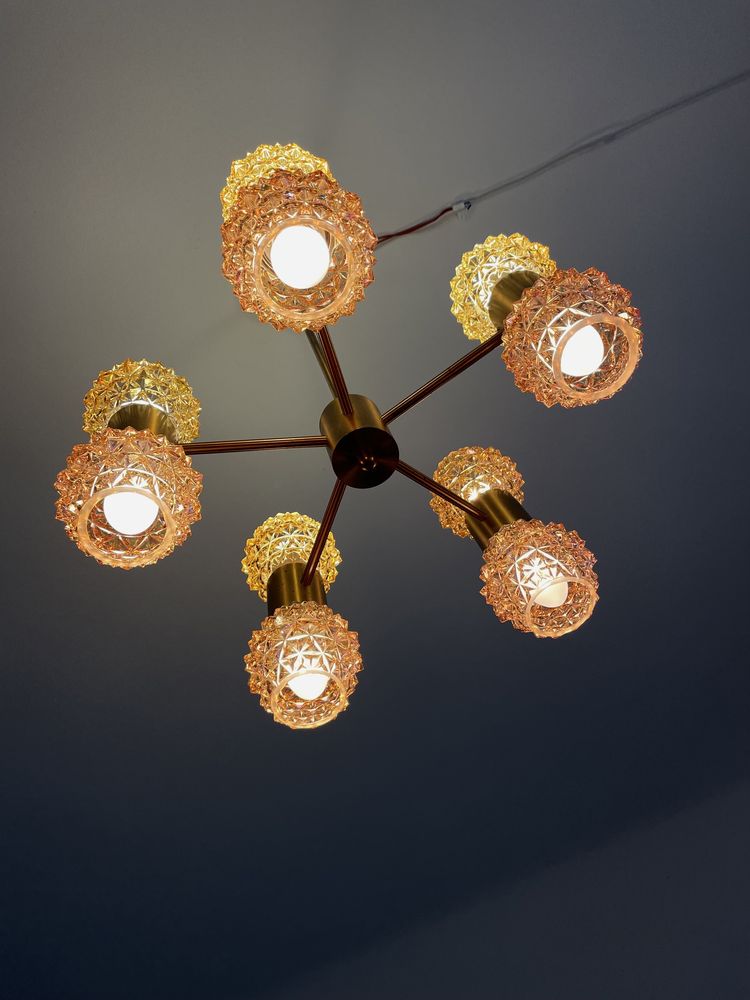 Lampa sufitowa, pięcioramienna vintage,Fest, Ikea, Szwecja, lata 60.