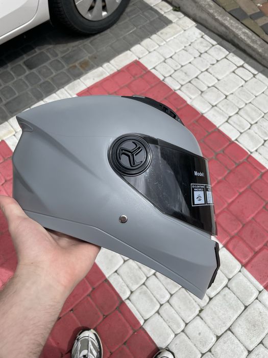 Сірий новий мото шолом інтеграл закритий шлем мотоциклетний серый