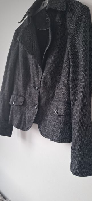 Czarny grafitowy żakiet damski blezer Esprit 44 welna owcza jedwab