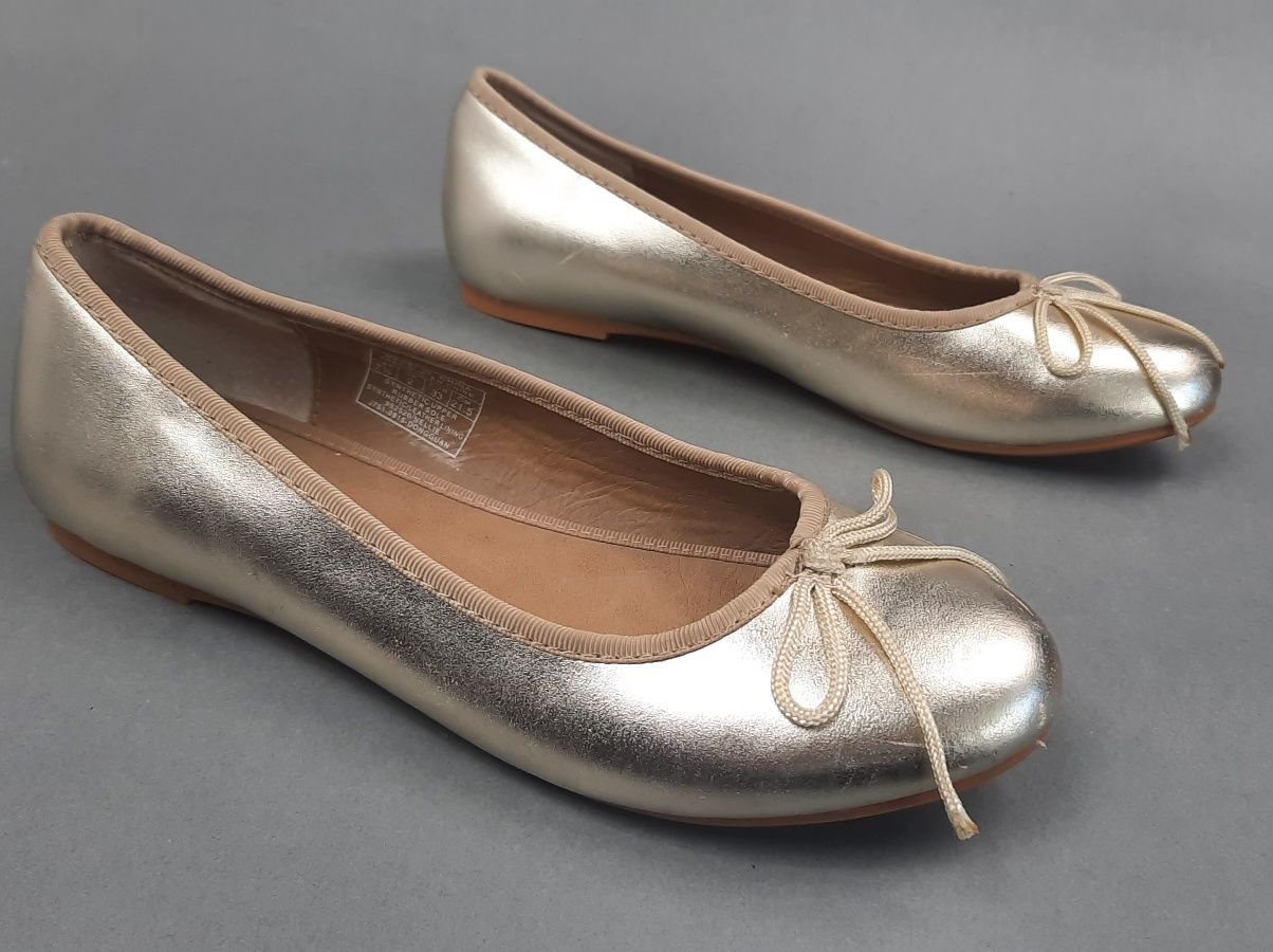 Polo Ralph Lauren skórzane złote balerinki 33 21,5cm