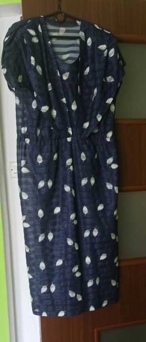 Sukienka granatowa w białe listki retro prl