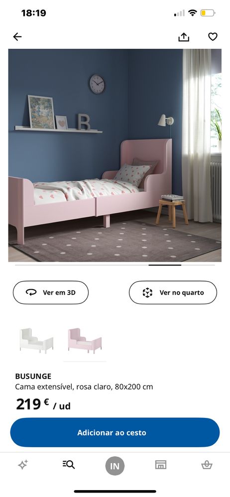 Cama extensivel criança cor rosa com colchao BUSUNGE