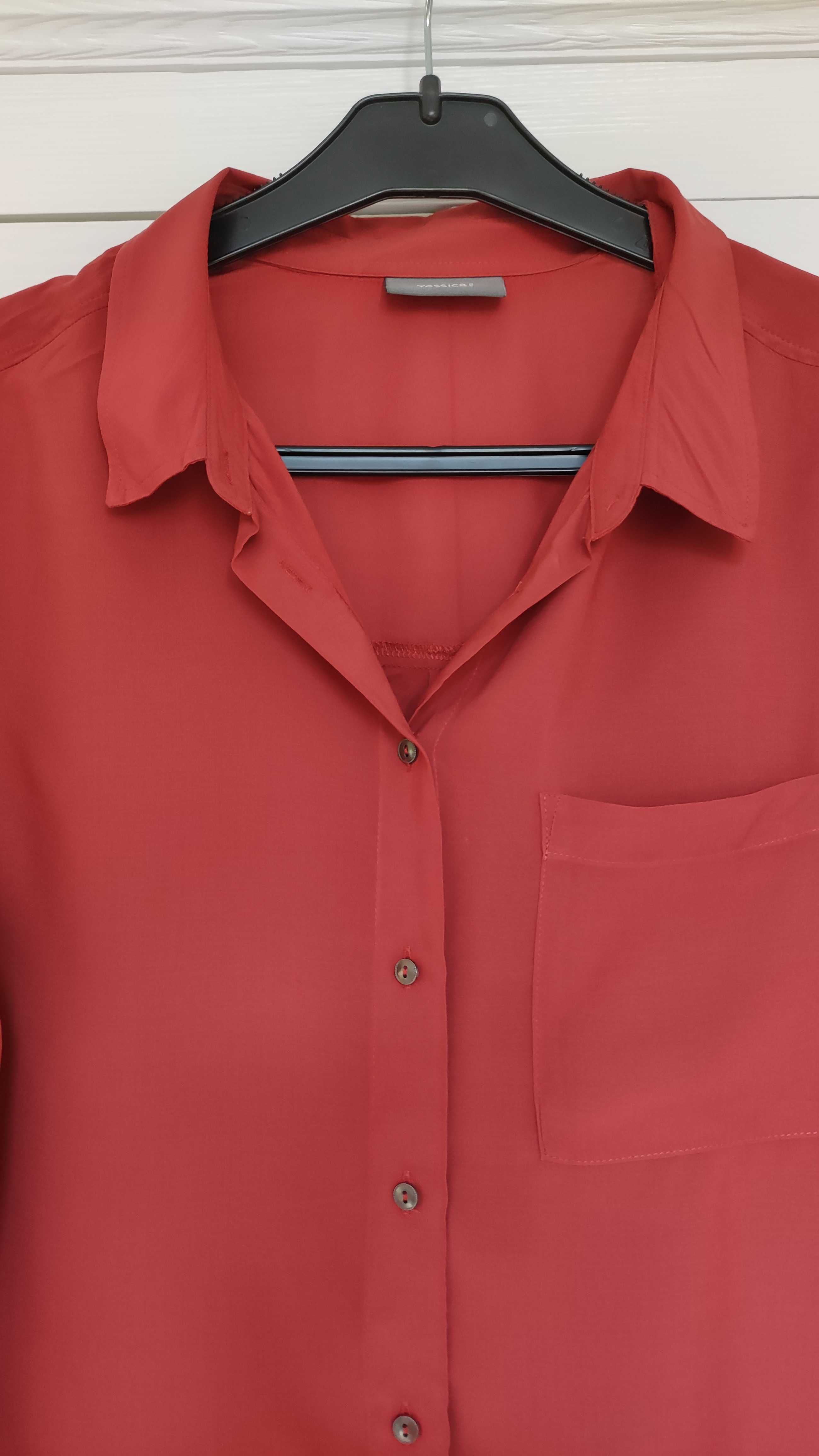 Czerwona, koralowa bluzka, koszula wiązana, C&A, r. 40