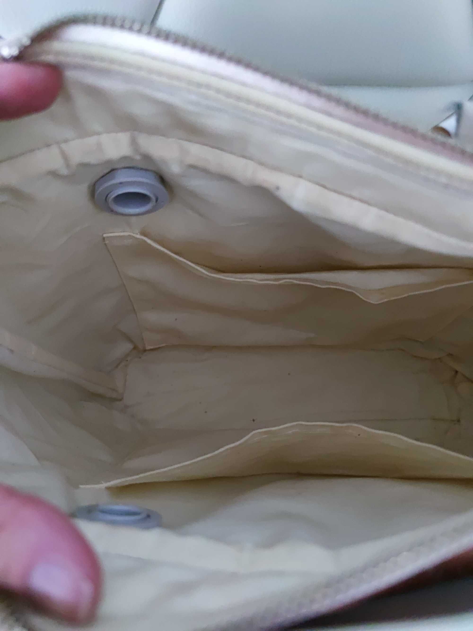 Torba kremowa shopper O Bag body dwa organizery białe uchwyty