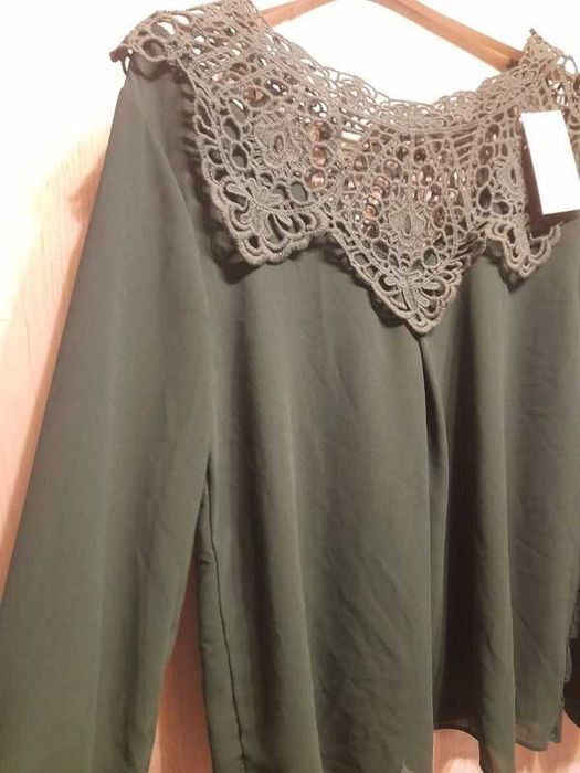 Szmaragdowa elegancka bluzka z koronką rozm M New Collection