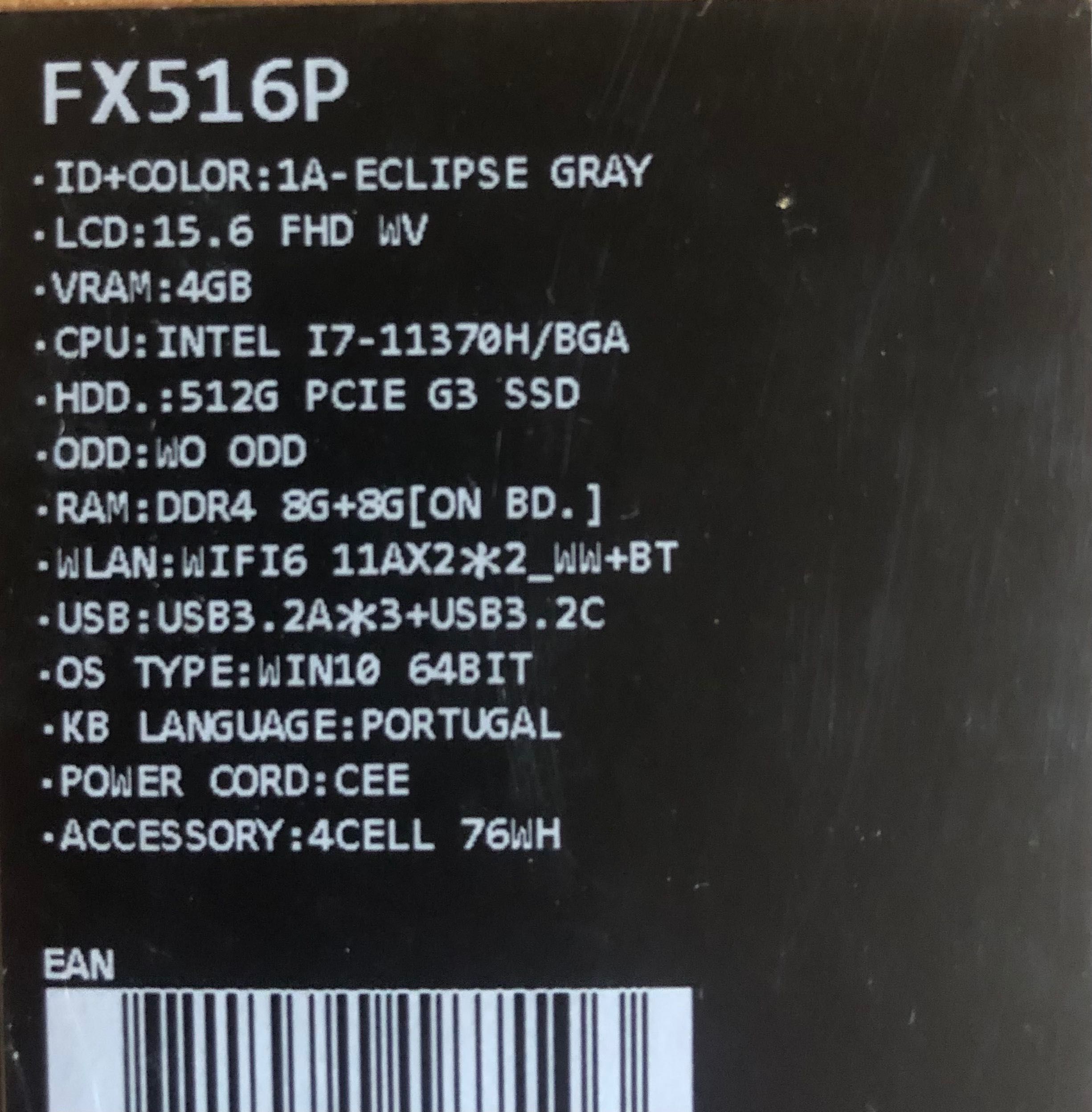 Portátil Asus Tuf Gaming FX516P i7