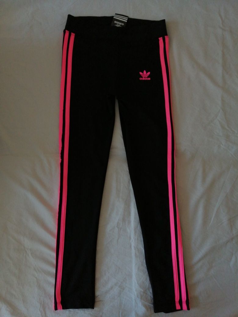 NOWE damskie legginsy Adidas spodnie sportowe neon lampas M 38