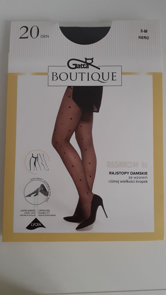 Rajstopy czarne 20 Den wzory kropki Gatta Boutique M 38