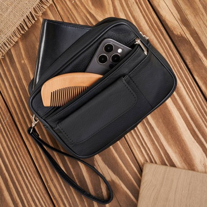 saszetka męska skórzana do ręki czarna klasyczna abruzzo abr-07