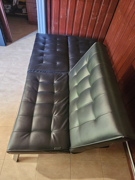 Sofa rozkładana dla 3 osób Ekoskóra Czarny