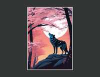 Plakat PREMIUM wilk wśród kwitnących drzew do salonu - 50x70cm