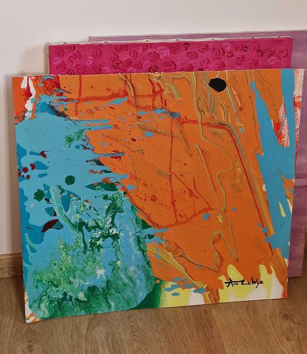 Obraz ekspresja 55 x 60 cm ręcznie malowany akrylowy sztuka nowoczesna