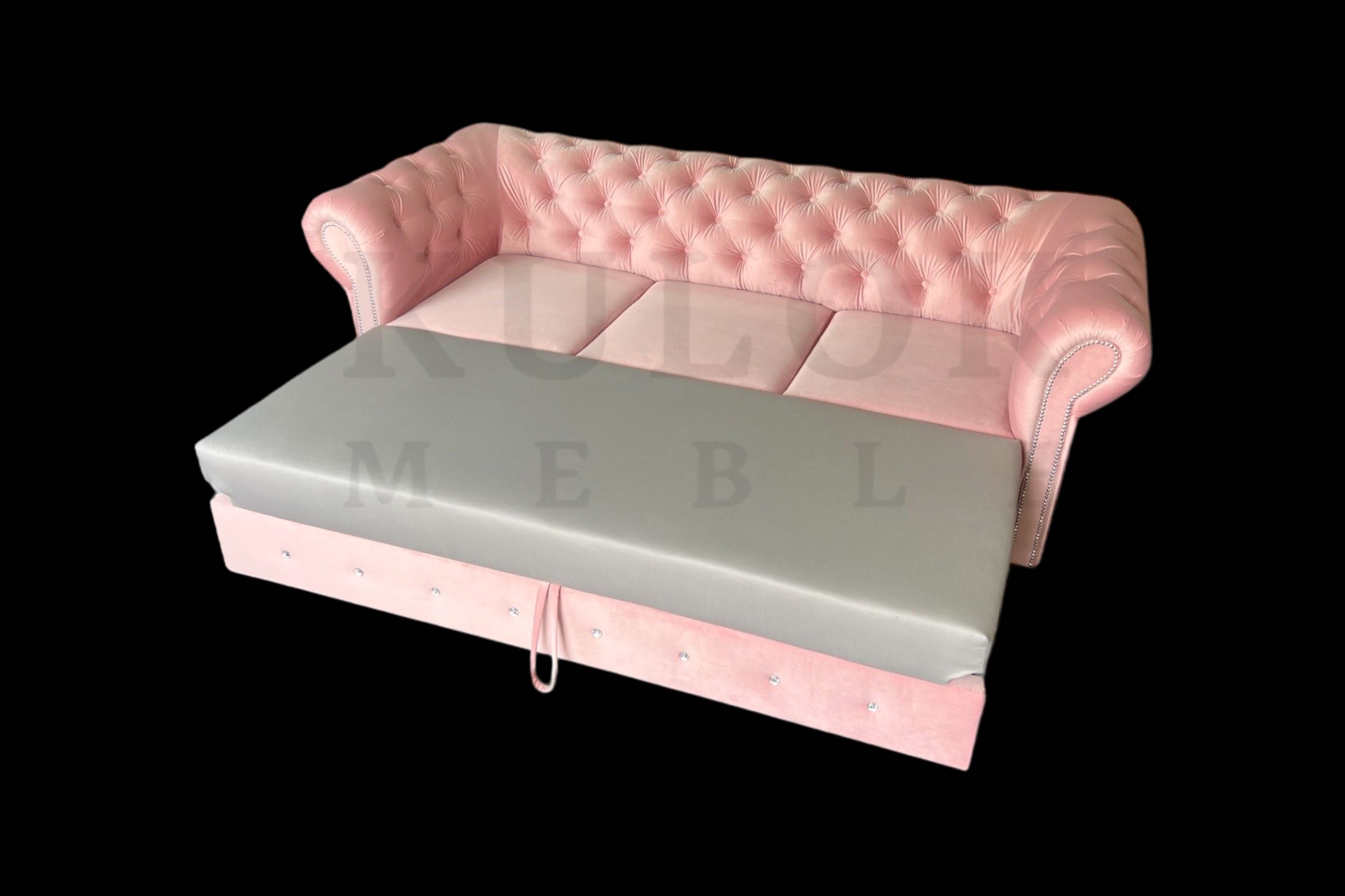 Stylowa sofa pikowana Glamour Kryształ róż nowoczesna BERLIN spanie