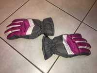 rękawiczki zimowe narciarskie ochronne szaro-różowe wiek 8 - 11 lat