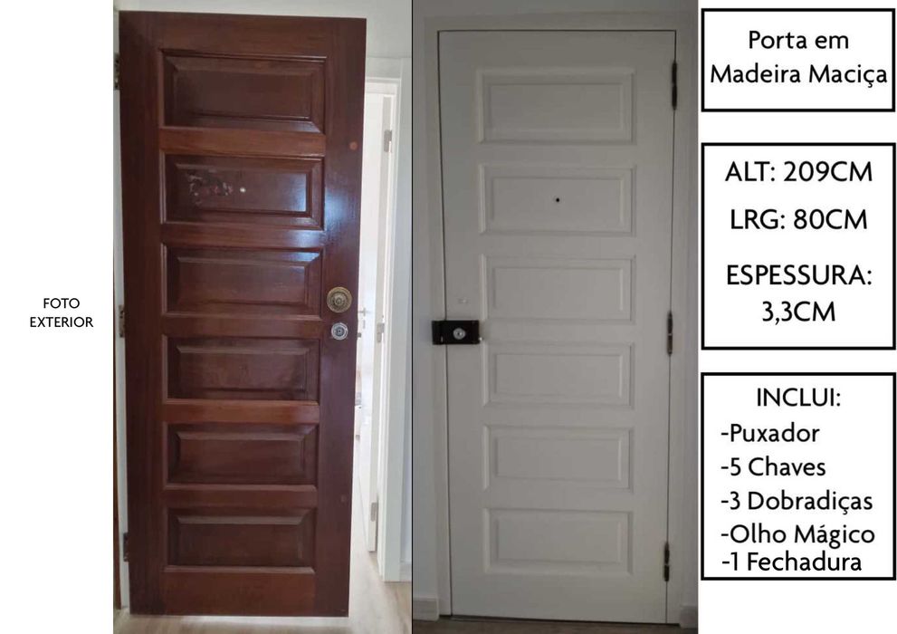 PORTA Madeira Maciça + Fechadura e 5 Chaves