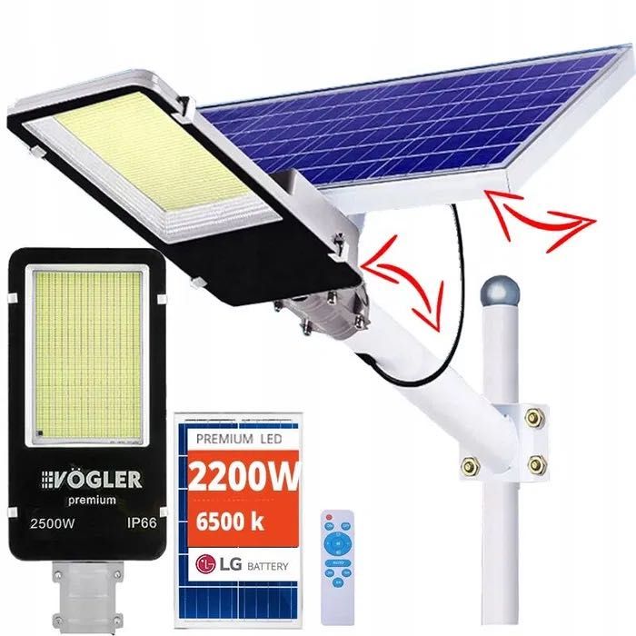 LAMPA SOLARNA 2500W Vogler PREMIUM Uliczna NOWA Technologia Bateria LG