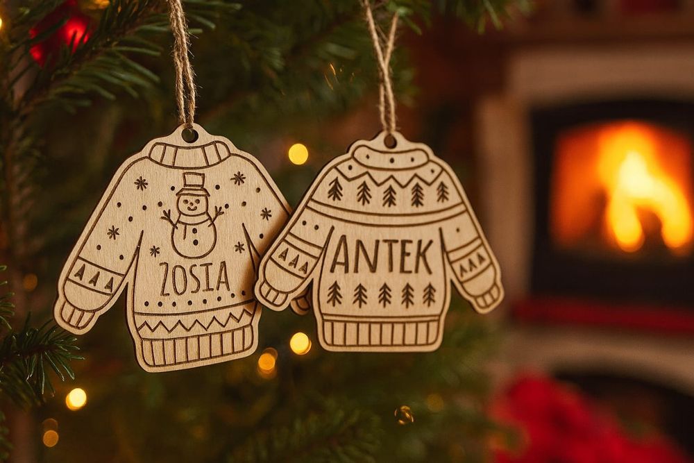 śświąteczne, personalizowane zawieszki, bombki sweterki. 2 rozmiary