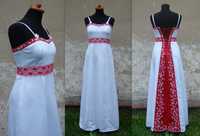 Suknia długa biała z czerwonymi elementami