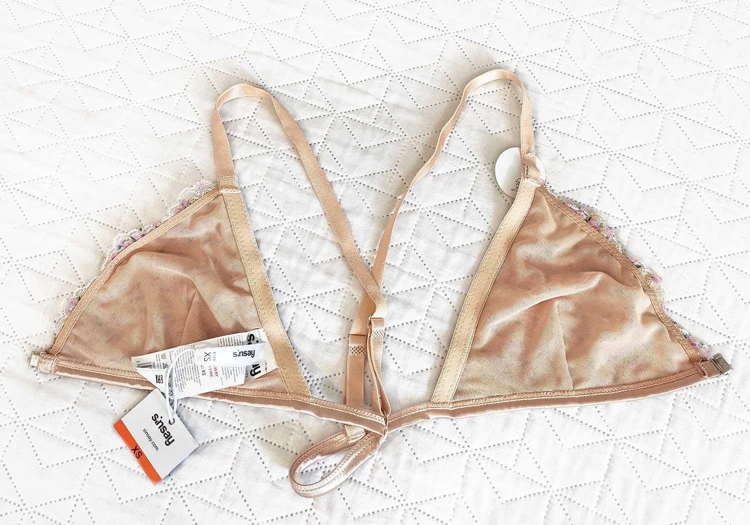Trójkątny stanik koronkowy Sinsay 34 XS bielizna w kwiaty 65A-70B bra