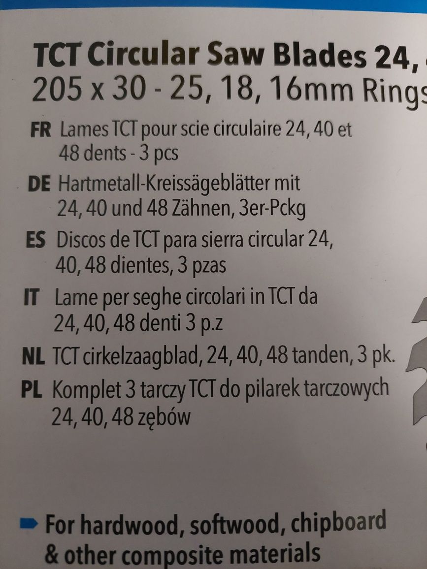 Komplet 3x tarczy TCT do pilarek tarczowych: 24, 40 i 48 zębów