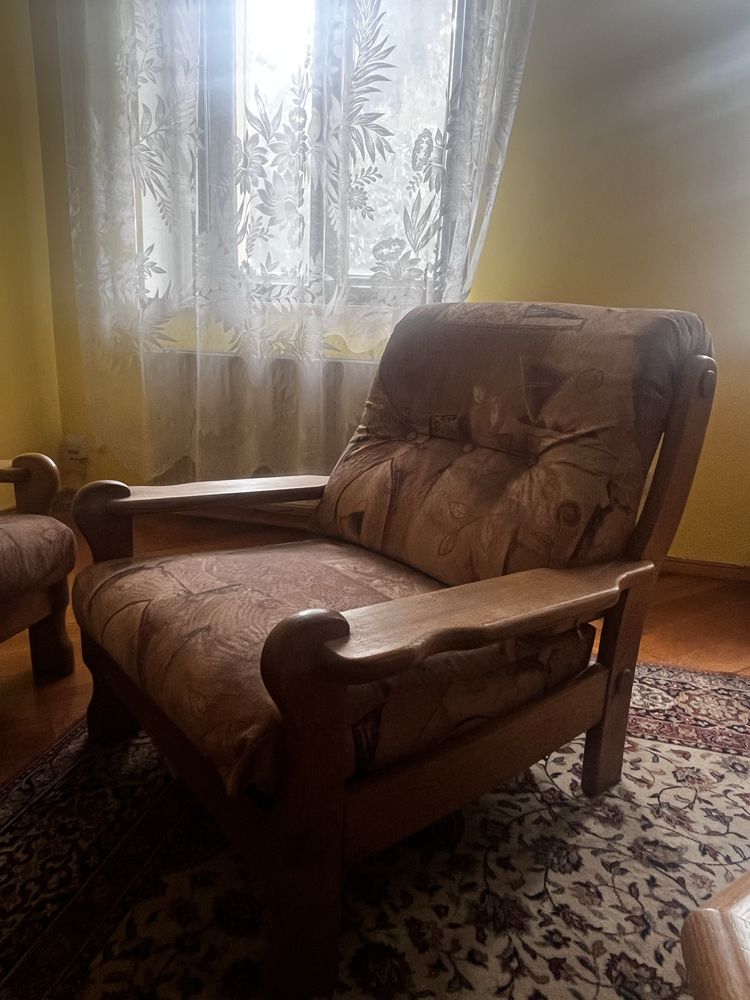 Zestaw wypoczynkowy, sofa, dwa fotele, rustykalny, vintage