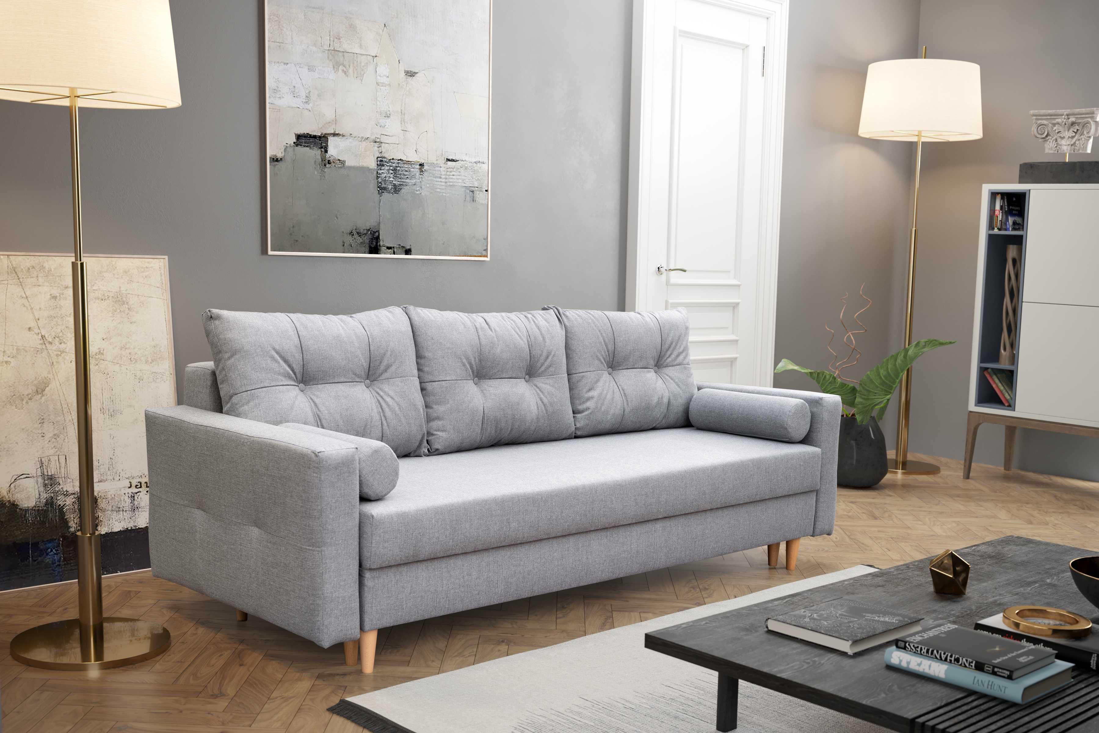 Sofa kanapa wersalka LIA rozkładana w stylu skandynawskim pufa boucle