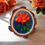 Pintura sobre Fatia de Madeira Rústica - "Rosa" (17 cm)