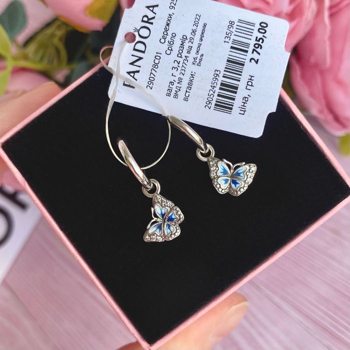 Сережки пандора оригінал, сережки метелики пандора, сережки пандора