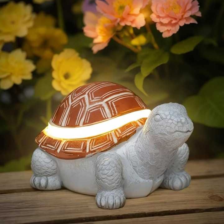 Figurka ogrodowa żółw z podświetleniem LED dekoracyjna solarna 15x17cm