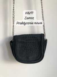 H&M torebka mała zamszowa wzór krokodyla z łańcuszkiem granat