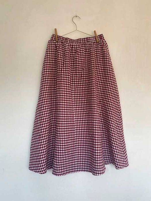 Czerwono biała spódnica w kratkę midi Shein XL na lato szeroka długa