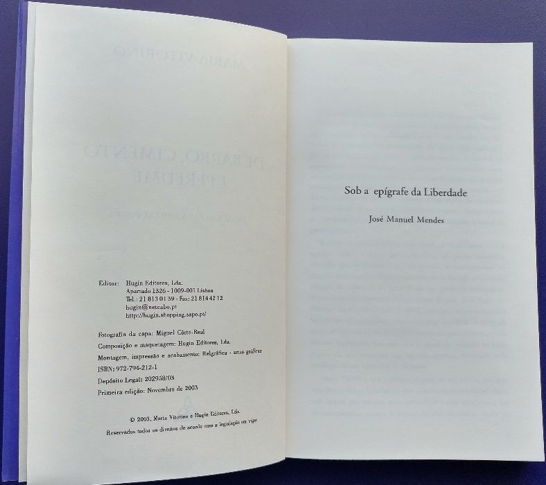 "De Barro, Cimento e Perfume" Maria Vitorino, Hugin 2003 (como NOVO)