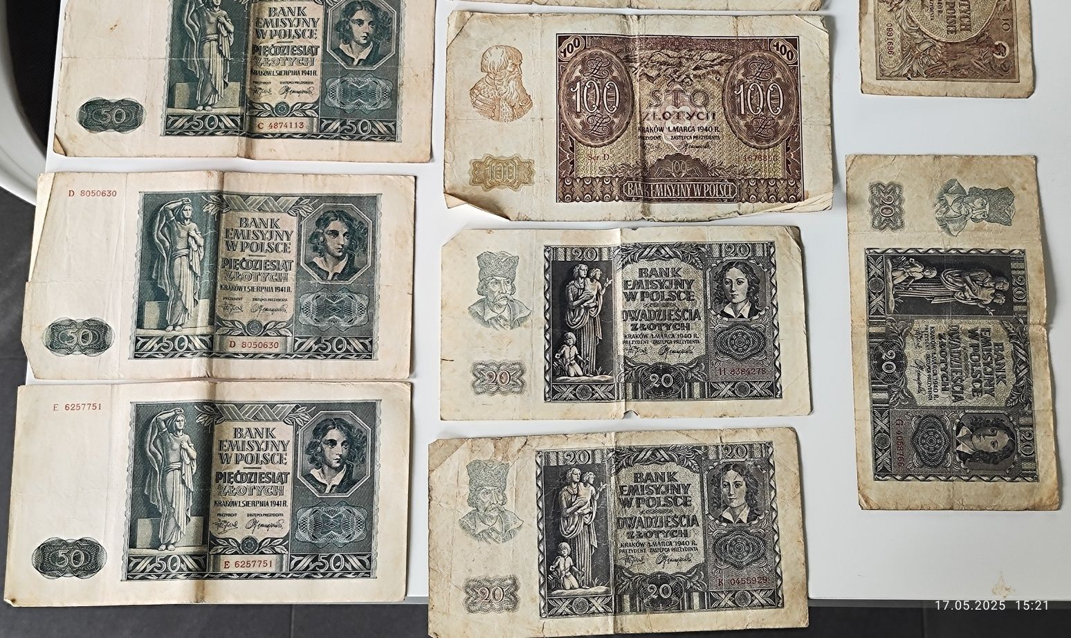 Zestaw banknotów Polskich z okresu Generalnej Guberni