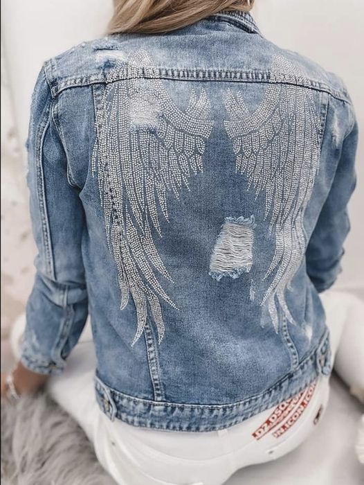 Katana jeansowa z cyrkoniowymi skrzydłami na plecach rozmiar S/M