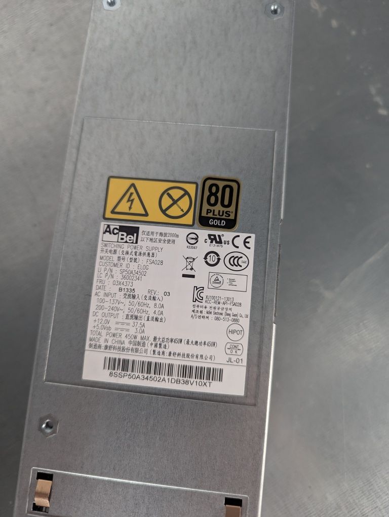 Acbel FSA028 450W zasilacz serwerowy lenovo thinkserver TS430 TS440